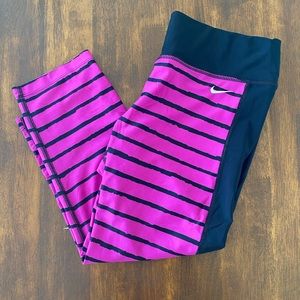 Nike Pink and Black Striped cropped leggings
